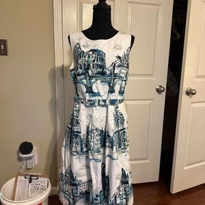 Talbots Blue and White Scenic Midi Dress